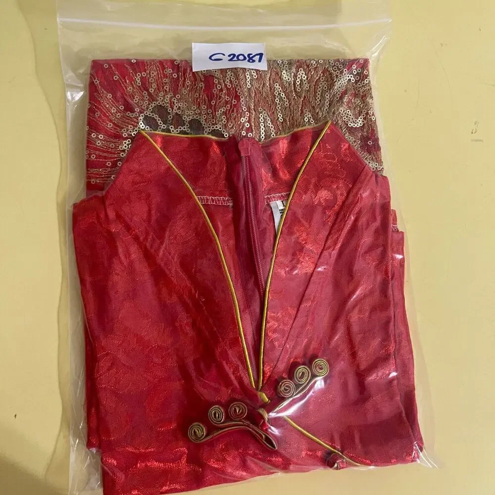 Cosplay Life Red and Gold Phoenix‎ Brocade Chinese Traditional Cheongsam Dress S
